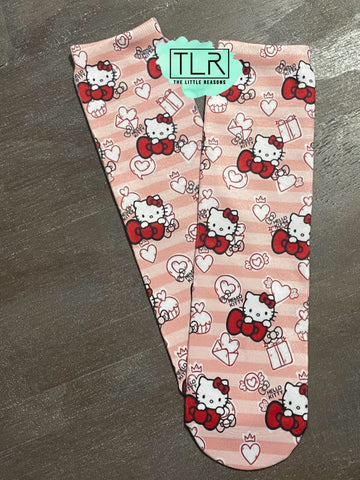Pink Stripe Hello Kitty Valentine Socks