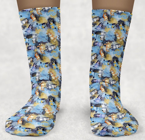 Bluey Watercolor Socks