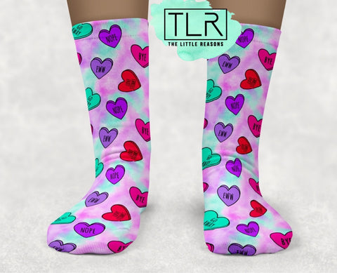 Anti-Love Conversation Heart Socks